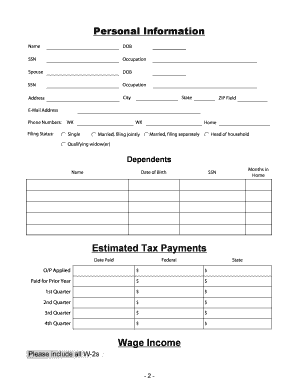 2012 Income Tax Data Organizer