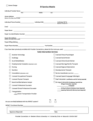 EI Service Matrix and W-9 Form Instructions