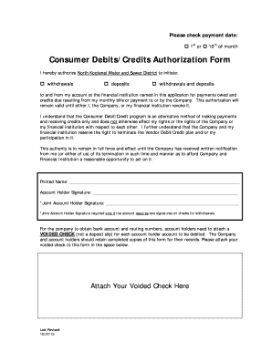 Consumer Debits/Credits Authorization Form