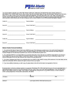 Mid-Atlantic FCU VISA Balance Transfer Form