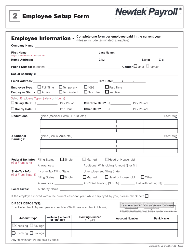 Fillable Online Employee Setup Form The SBA Fax Email Print pdfFiller