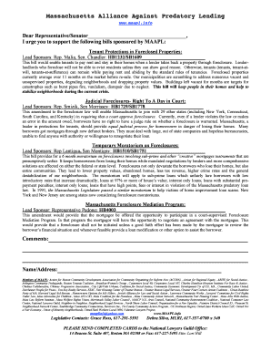 Massachusetts Tenant and Homeowner Protection Bills