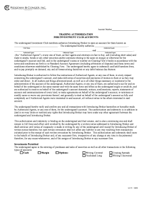Trading Authorization for Investment Club Accounts