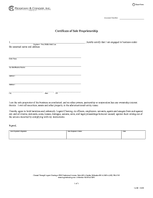 Certificate of Sole Proprietorship
