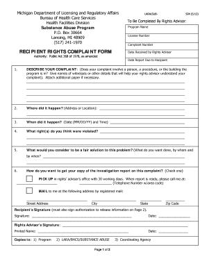 Michigan Recipient Rights Complaint Form