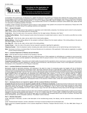 Louisiana Sales/Use Tax Exclusion Application for Manufacturing Machinery