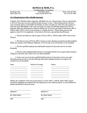 ACA Health Insurance Affirmation Form