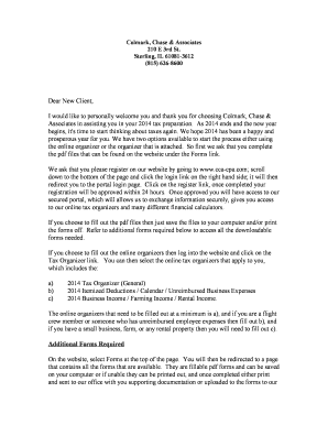 2014 Tax Organizer and Engagement Letter