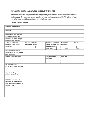 Water Safety Annual Risk Assessment Template
