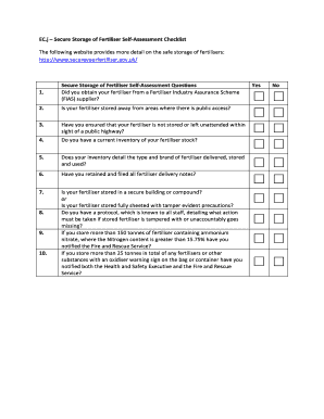 Secure Storage of Fertiliser Self-Assessment Checklist