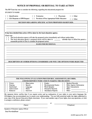Notice of Proposal or Refusal to Take Action
