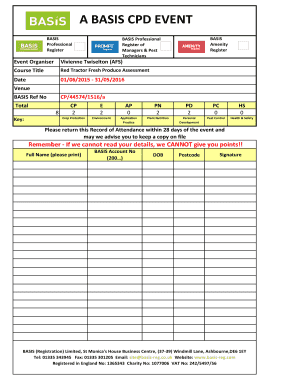 BASIS Professional Register Event Attendance Form