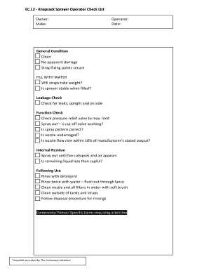Knapsack Sprayer Operator Checklist