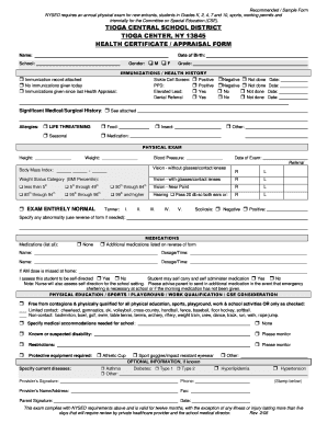 New York Health Certificate Appraisal Form