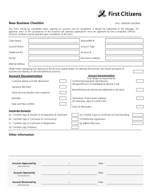 New Business Account Opening Checklist