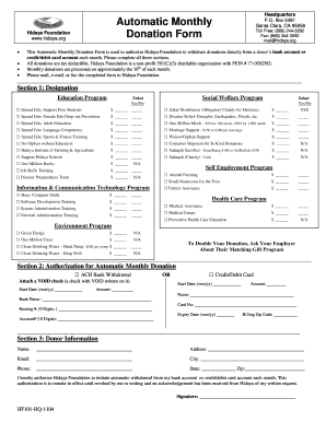 Hidaya Foundation Automatic Monthly Donation Form