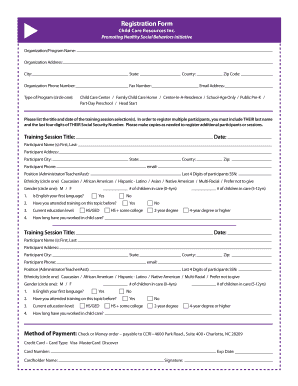 Child Care Training Registration Form