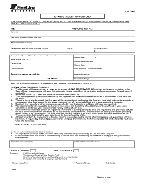 Notary's Requisition for Funds