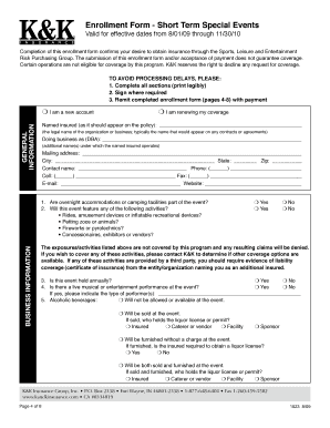 Short Term Special Events Insurance Enrollment Form