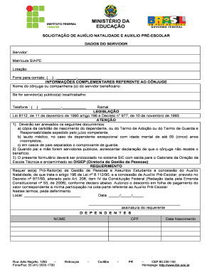 SOLICITAÇÃO DE AUXÍLIO NATALIDADE E AUXILIO PRÉ-ESCOLAR