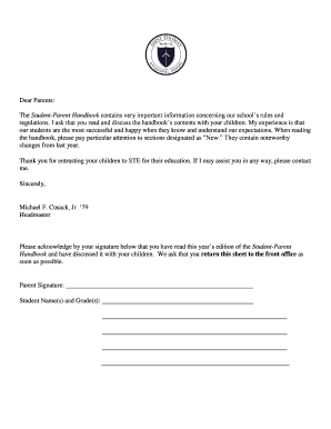 Student-Parent Handbook Acknowledgment Form