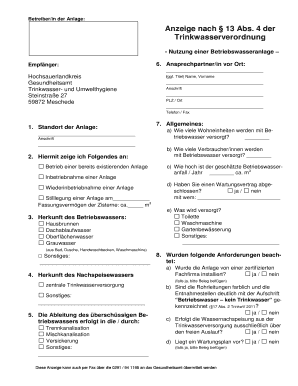 Anzeige nach § 13 Abs. 4 der Trinkwasserverordnung
