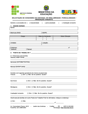 Solicitação de Concessão de Adicional de Insalubridade / Periculosidade / Irradiação Ionizante