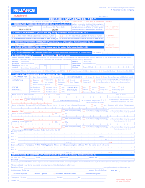 Reliance Mutual Fund Application Form