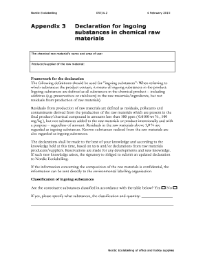 Nordic Ecolabelling Chemical Raw Material Declaration