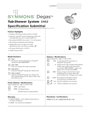 Degas Tub-Shower System Specification Submittal