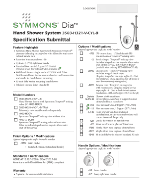 Symmons Hand Shower System Specification Submittal