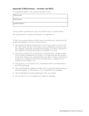 Nordic Ecolabelling Product Effectiveness Test Form