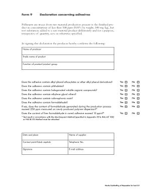 Declaration Concerning Adhesives