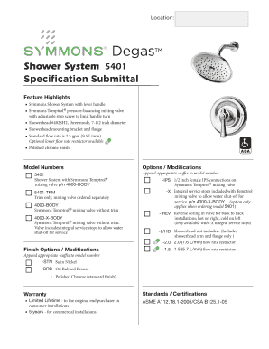 Degas Shower System Specification Submittal
