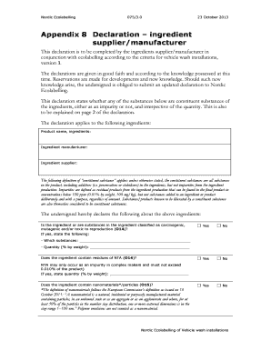 Nordic Ecolabelling Ingredient Declaration Form