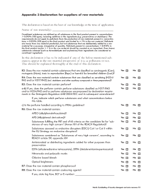 Supplier Raw Material Declaration Form