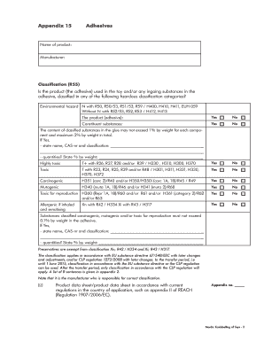Toys Adhesive Safety Classification Form