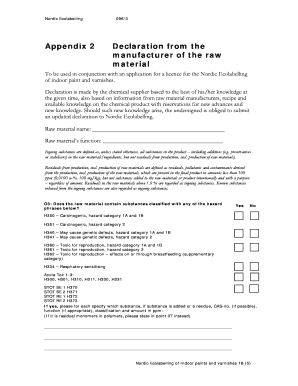 Nordic Ecolabelling Raw Material Declaration