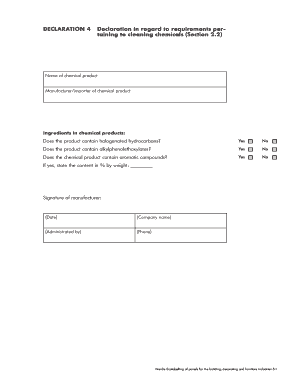Declaration of Cleaning Chemicals Requirements