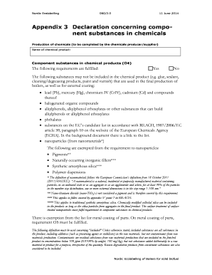 Nordic Ecolabelling Chemical Declaration Form