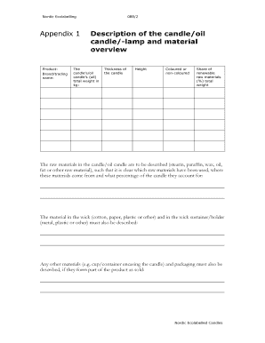 Nordic Ecolabelled Candle Description Form