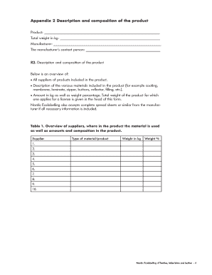 Product Composition Form