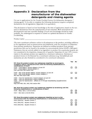 Nordic Ecolabel Declaration for Dishwasher Detergents
