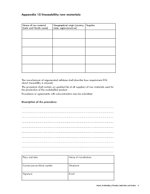 Traceability Form for Raw Materials