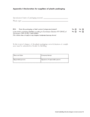 Declaration for Suppliers of Plastic Packaging