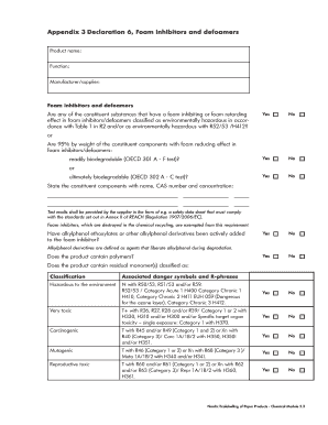 Foam Inhibitors and Defoamers Declaration