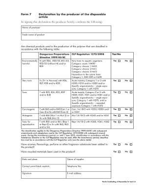 EU Disposable Article Producer Declaration Form
