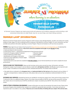 Fairmont Summer Program Registration Form