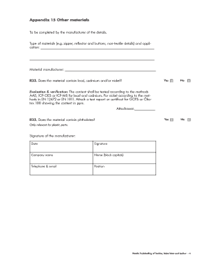 Nordic Ecolabelling Material Declaration Form