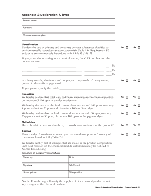 Nordic Ecolabelling Chemical Declaration Form